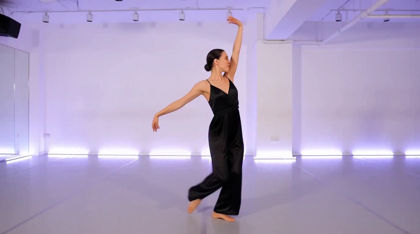 Fictional adult dancer illustrating an image-to-image lighting edit brief